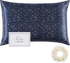 ALASKA BEAR Silk Pillowcase Envelope Closure, 22 Momme 100 Percent Long Overlap Sleeve Mulberry Silk Pillow Case Foldover Design, Machine Washable and NO Zipper, Queen (1, Constellation)