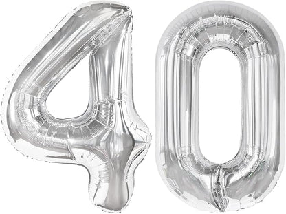 40 Balloon - Silver Birthday Number Balloons, 40 Inch Decorations Men Women | by ALPHADELTAPI
