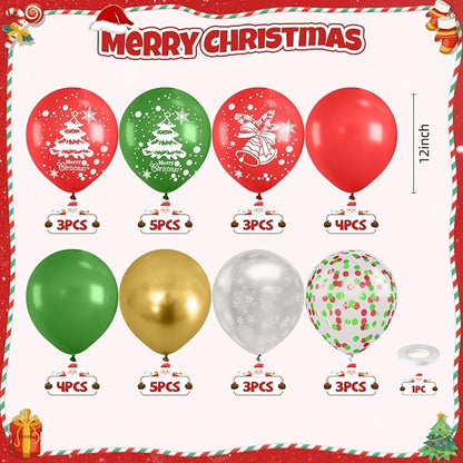 Christmas Balloons, 12 Inch Red Green and Gold Christmas Tree Bell Printed - Image 2