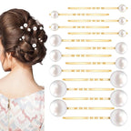 15 Pcs Gold Pearl Hair Pins, Pearl Hair Clips Slides in 3 Sizes Wedding Elegant Pearls Hairpins Decorative Bobby Pins Barrettes Accessories for Women Brides Bridesmaid