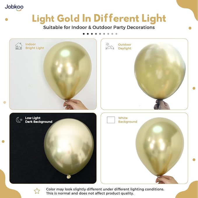 Jobkoo Metallic Gold Balloons, 12 Inch Chrome Light Gold Latex Balloon | - Image 3