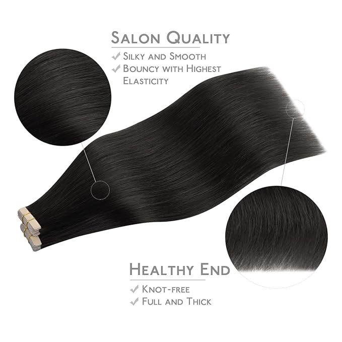 WENNALIFE Tape in Hair Extensions, 16 Inch Natural Black Human Hair, 40pcs 100g Straight Invisible Reusable Real Extensions