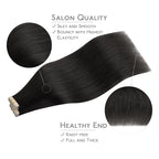 WENNALIFE Tape in Hair Extensions, 16 Inch Natural Black Human Hair, 40pcs 100g Straight Invisible Reusable Real Extensions