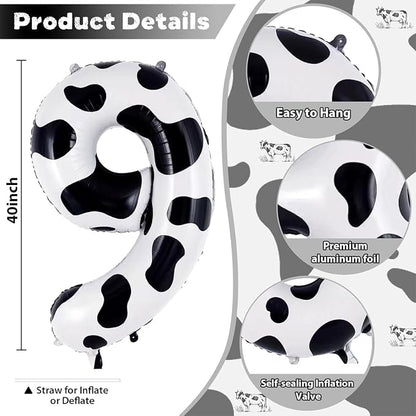 40 Inch Cow Print Numbers 9 Balloons, Large Self Inflating Farm Digital 9 - Image 2