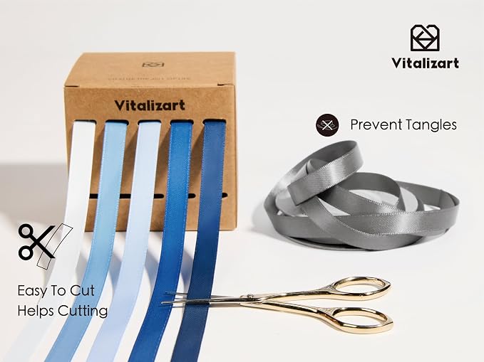 Vitalizart Blue Ribbons for Crafts 3/8" x 50 Yd Satin Ribbon Double Face Gift - Image 5