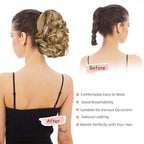 Ponytail Extension, Clip on Ponytails for Women, 9" Claw Clip in Short Curly Wavy Pony Hair Extension for Women - Medium Blonde with Blonde Highlights