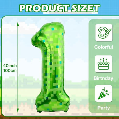 40 Inch Giant Green Pixel Miner Theme Number Balloons 40 Inch Foil Party - Image 2