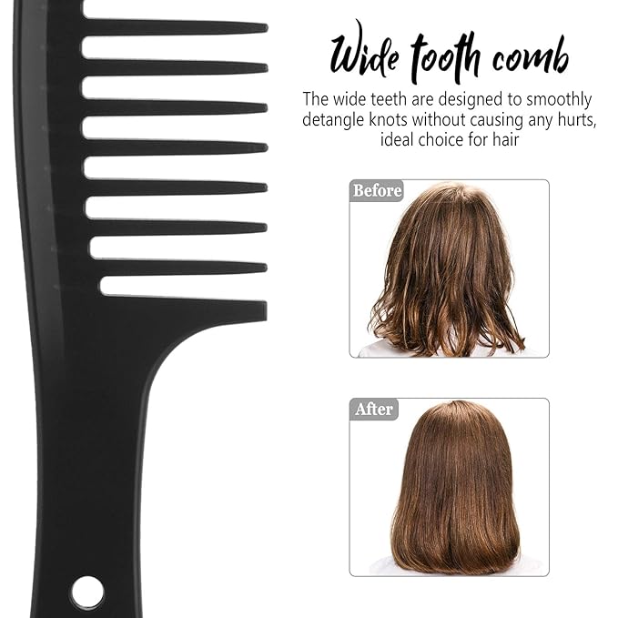 Patelai 3 Pieces Wide Tooth Detangling Hair Comb Styling Set, Carbon Fiber Styling Cutting Comb Anti Static Heat Resistant for Women Curly Straight Long Hair, Black