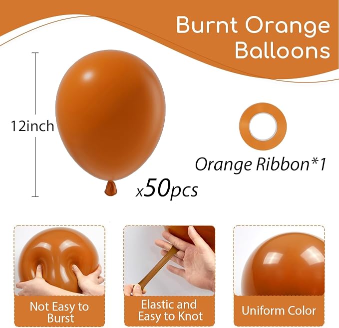 Burnt Orange Balloons 12inch, Burnt Orange Latex Balloons 50pcs Party Balloon - Image 2