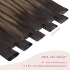 WENNALIFE Tape in Hair Extensions Human Hair Balayage Dark Brown Mixed Chestnut Brown Tape in Extensions, 10pcs 30g 24 inch Remy Invisible Tape Ins Straight Soft Real Human Hair Tape in Extensions