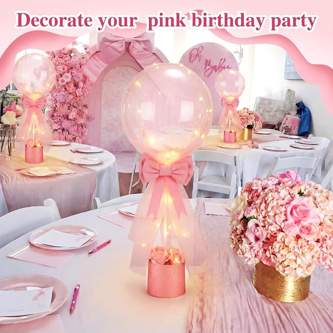 4 Set Pink Bow Balloons Baby Shower Table Centerpiece Decor Coquette Pink Bow - Image 5