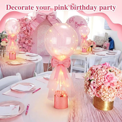 4 Set Pink Bow Balloons Baby Shower Table Centerpiece Decor Coquette Pink Bow - Image 5