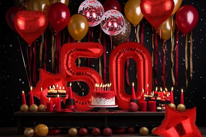 40 Inch 50 Red Number Balloons Mylar 50th Birthday Party Decor 10Pcs | Foil - Image 3