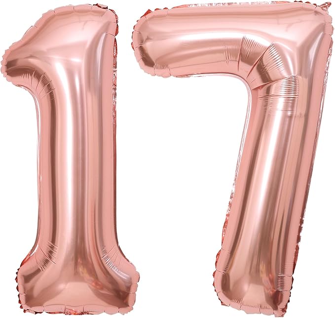 Rose Gold 17 Number Balloons, 40 Inch Big Giant Jumbo 17 or 71 Balloon Numbers by BBPOOL