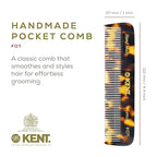 Kent FOT TY Fine Tooth Comb for Men - Handmade Pocket Comb for Travel, Styling, Fine or Thinning Hair, Mustache and Beard Care Handpolished Saw-Cut Made in England