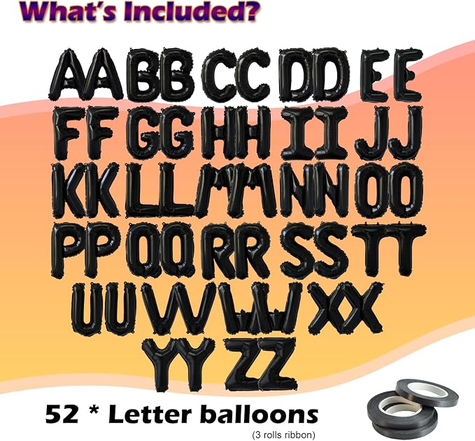 52 Pcs 16 Inch Black Letter Foil Balloons, 2 Sets of A-Z, Mylar Metallic - Image 2