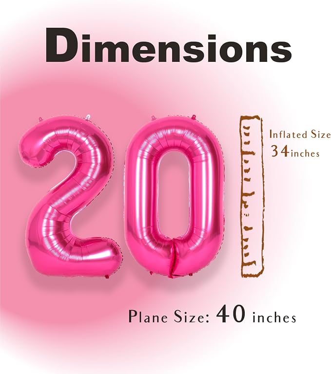 SUWEN 40 Inch Hot Pink Large 20 Number Balloons Big Foil Helium Number Balloons - Image 4