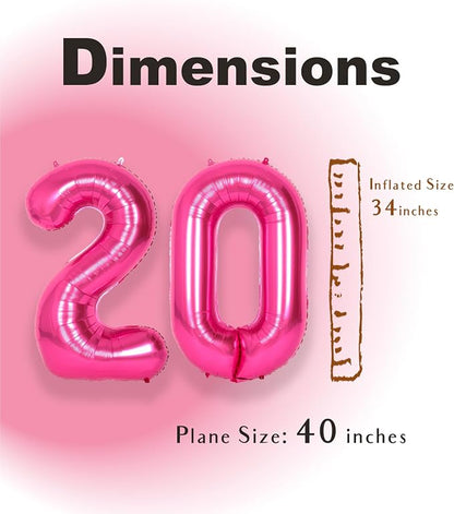 SUWEN 40 Inch Hot Pink Large 20 Number Balloons Big Foil Helium Number Balloons - Image 4