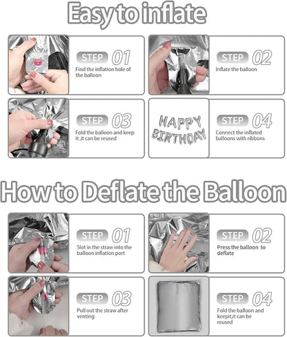 Happy Birthday Balloons Banner Mylar Foil Letter Sign Silver | 16 Inch Reusable - Image 6