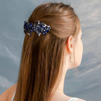 Joez Wonderful Rhinestone Hair Clip Sparkly Crystal Barrettes French Wedding Prom Engagement Pageant First Communion Hair Decorative Accessories for Women Long Hair (Bow Blue, 1 Pcs)