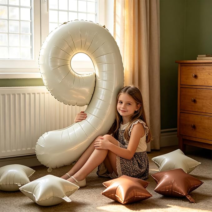 TONIFUL 9th Birthday Balloons 40 Inch Cream white Large Number 9 Foil Balloon - Image 5