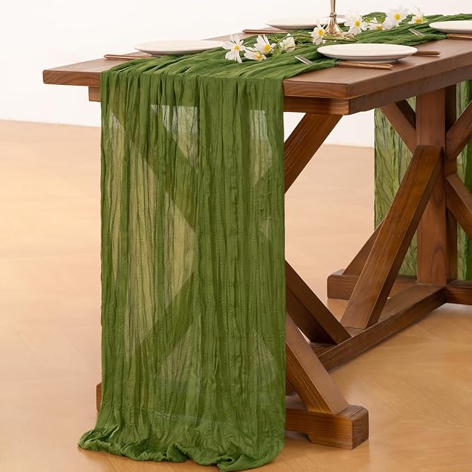 Cheesecloth Table Runner Summer Boho Wedding Birthday Party Home Decor | Moss - Image 5