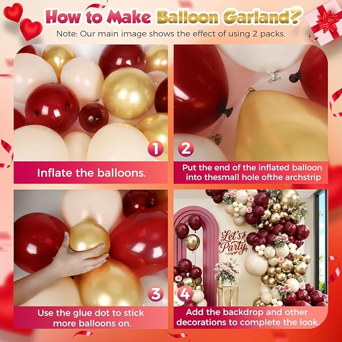Burgundy Balloon Arch Garland Kit 163pcs, Burgundy Maroon Sand White Metallic - Image 3