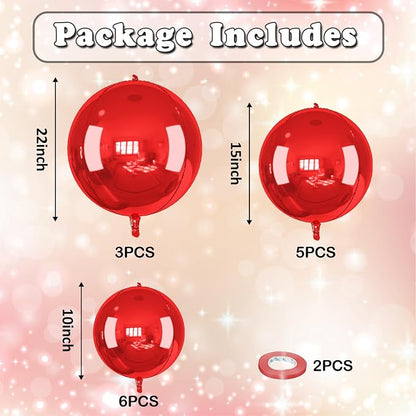 14 Pcs Red Round Foil Balloons Halloween Maroon 4D Ball Balloons | Metallic - Image 2