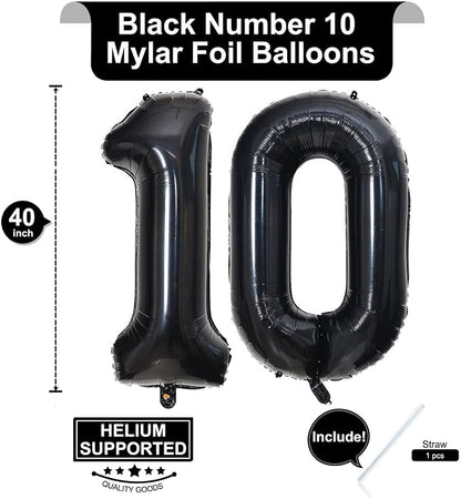 40 Inch Black 10 Number Balloons Giant 10 Balloons Black Birthday Balloons 10th - Image 2