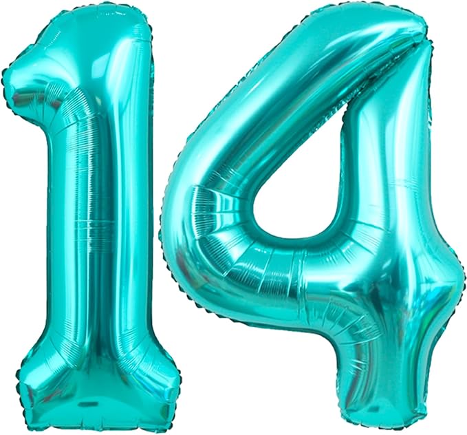 40 Inch Big Teal Blue Number 14 Foil 0-9 Mylar Helium Balloons | Large Digital by SULALABOO