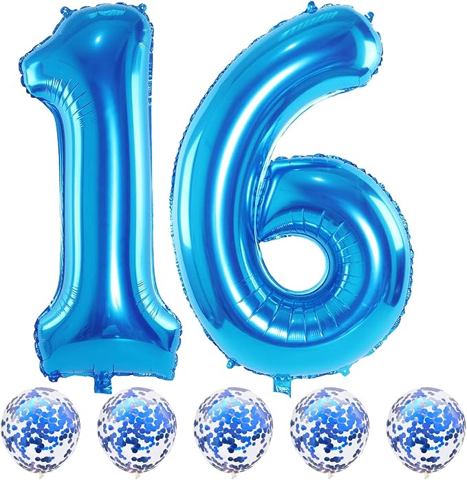 Blue 16 Birthday Balloon Numbers, 40 Inch Large Foil Number 1 & 6 Balloons by Lingqiang