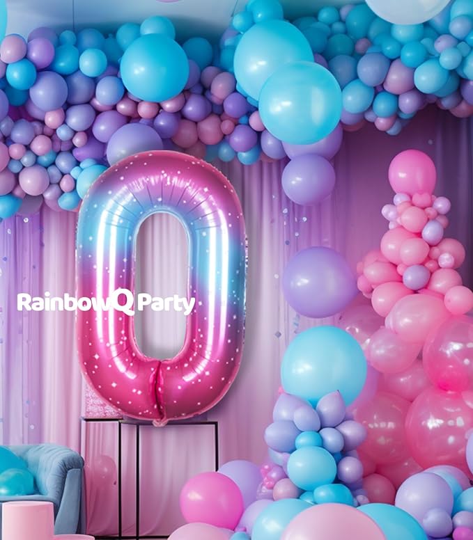 RainbowQ Blue Pink 0 Balloon Number 40 Inch Big 0-10 Foil Large Balloon | - Image 3
