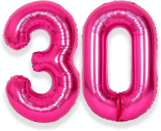 SUWEN 40 Inch Large Hot Pink 30 Balloon Numbers Big Foil Helium Number Balloons by SUWEN