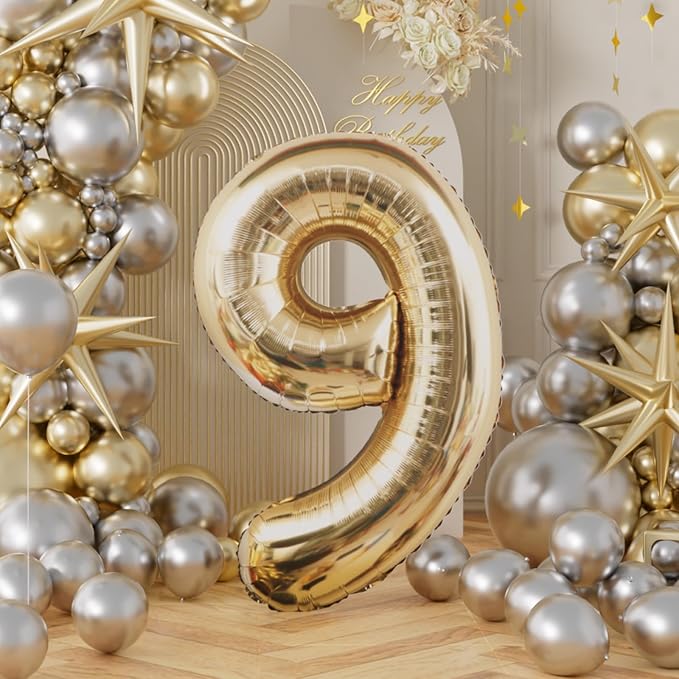 AULE 40 Inch Light Gold 9 Balloon Number Foil 0-9 Birthday Big Numbers | - Image 3