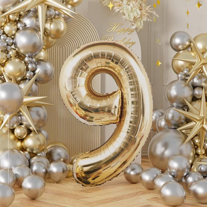 AULE 40 Inch Light Gold 9 Balloon Number Foil 0-9 Birthday Big Numbers | - Image 3
