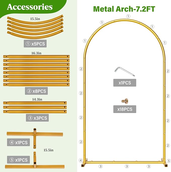 Metal Arch Backdrop Stand Wedding Arch Frame Set of 3 Gold Backdrop Arch Stand - Image 6