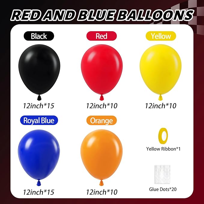 60pcs Race Car Balloons with 12inch Black Blue Yellow Red Orange Balloons | - Image 2