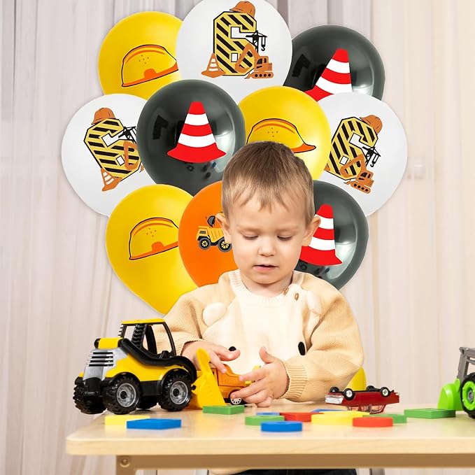Yellow Black White Construction Theme 3rd Birthday Party Decorations - Image 6