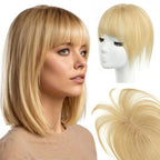 Real Human Hair Topper with Bangs Covers Thinning Crown, Receding Hairline Clip-In Hair Topper for Thinning Hair, 10Inch #27