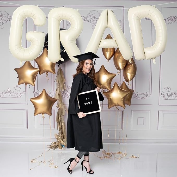 40 Inch Beige GRAD Balloons for Graduation Party Decorations, Large Cream White - Image 5