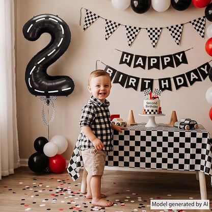Black and White Stripes Number 2 Balloon 40 Inch, Foil road sign Numeral | - Image 2