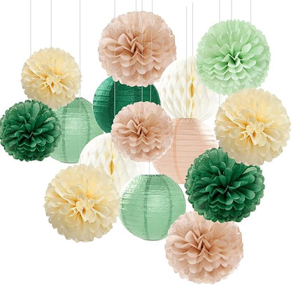 Sage-Olive Green Party-Decorations Paper-Flowers Lanterns by Hugfond