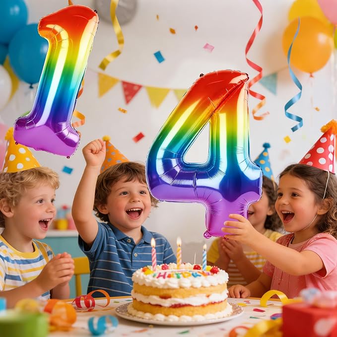 40 Inch Number 14 Balloons for 14th Birthday Party Decorations, 0-100 Rainbow - Image 2