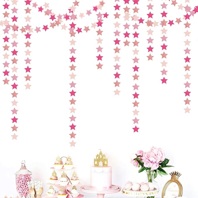 Hot-Pink Rose-Gold Party Decorations Garland - 62ft Twinkle Little Star Hanging - Image 5