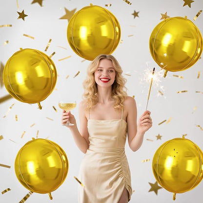 Gold Round Foil Balloons 9 pcs, Metallic Gold Giant 4D Round Balloons 22 Inch - Image 4