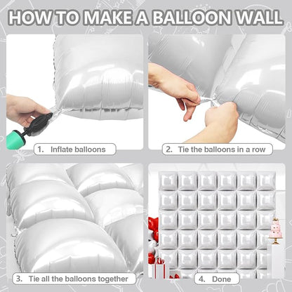 NISOCY 36PCS White Square Foil Balloons Wall Backdrop | Double Sided Pearl - Image 4