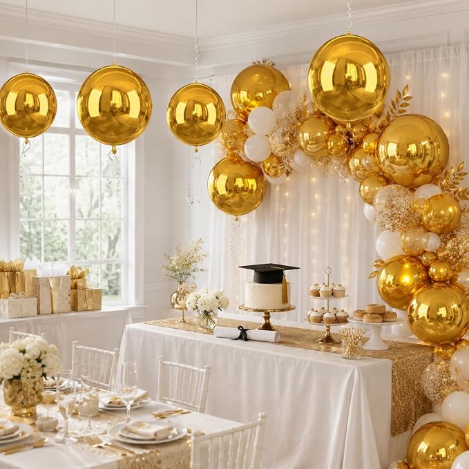 Gold Balloons Foil, 22 Inch Golden Round Ball Balloons, Large Metallic Balloon - Image 3