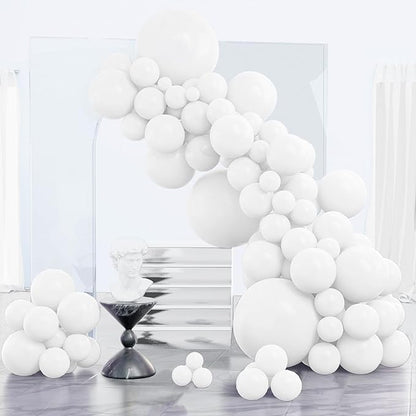 PartyWoo White Balloons 123pcs Matte White Latex Balloons Different Sizes | by PartyWoo