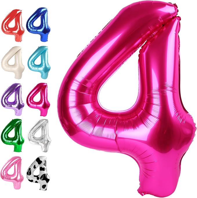 Hot Pink Number 4 Balloon 40 inch, Balloon numbers party supplies, deco photo by Upgesy