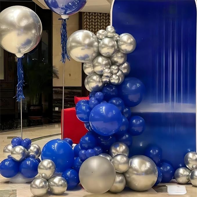 130pcs 8 12 10 5 Inch Royal Blue and Silver Latex Balloons Garland Arch Kit | - Image 4